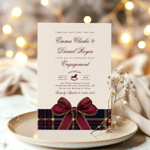 Invitación Fiesta de compromiso de invierno lazo rojo de cuad