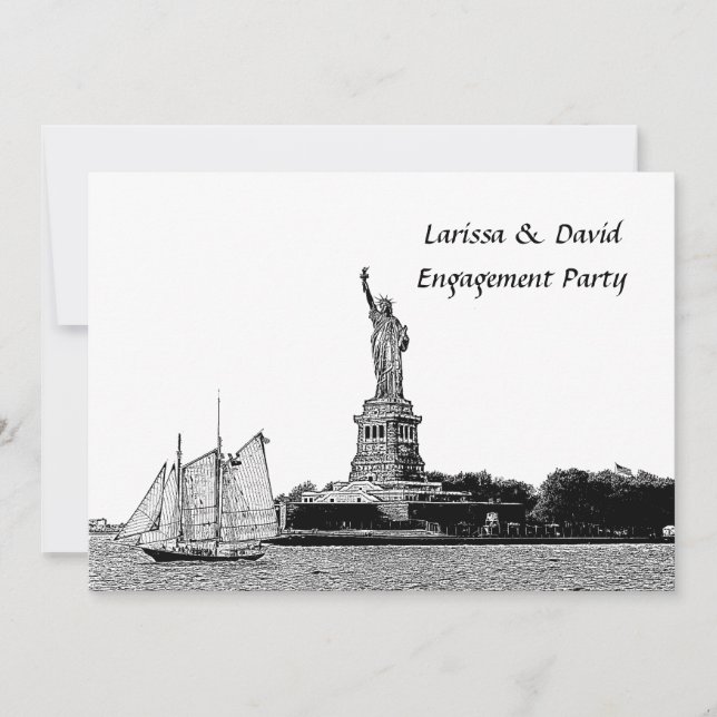 Invitación Fiesta de compromiso de la silueta de NYC grabada  (Anverso)
