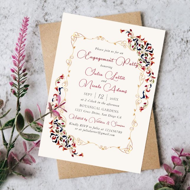 Invitación Fiesta de compromiso de lujo botánico floral paisl (Subido por el creador)