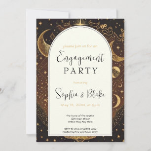 Invitación Fiesta de compromiso de luna de oro y negro celest