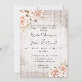 Invitación Fiesta de compromiso de madera rústica y rosas rom
