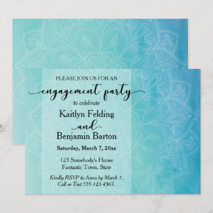 Invitación Fiesta de Compromiso de Mandala Acuarela Azul y Ve