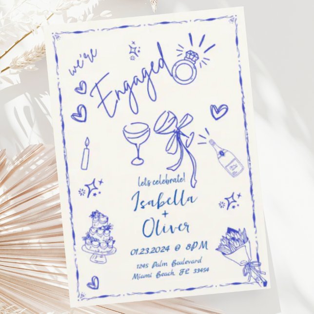 Invitación Fiesta de compromiso de mano azul quirky (Subido por el creador)