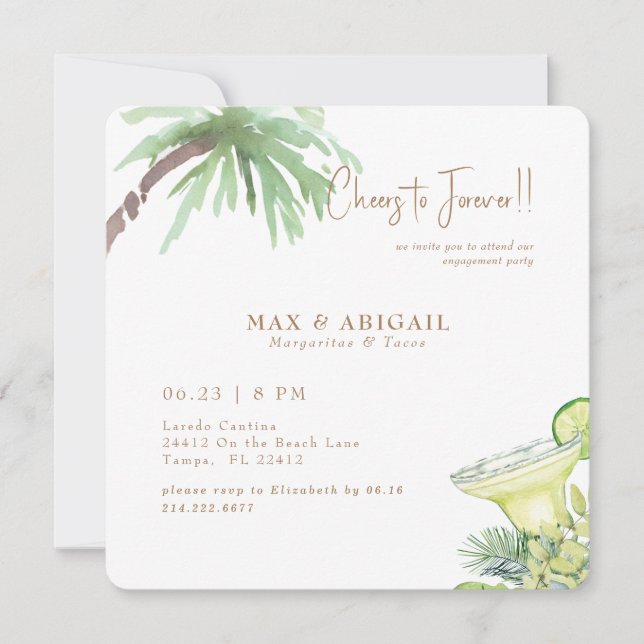 Invitación Fiesta de compromiso de Margaritas Tropicales y Ta (Anverso)