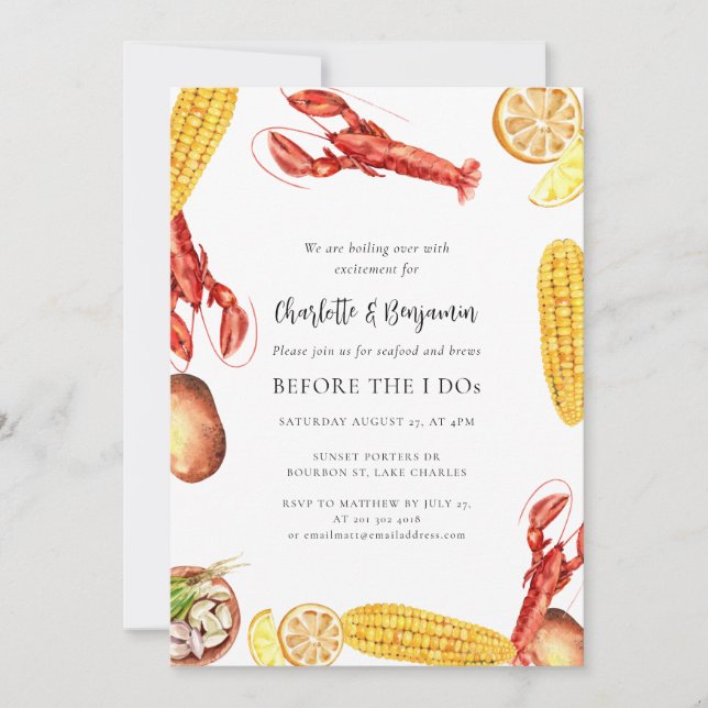 Invitación Fiesta de compromiso de mariscos personalizados an (Anverso)