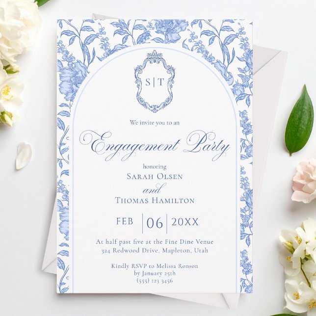 Invitación Fiesta de compromiso de monograma de chinoisería f (Subido por el creador)