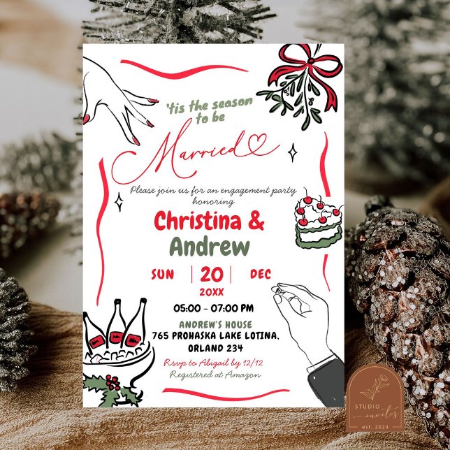 Invitación Fiesta de compromiso de Navidad casados dibujados  (Subido por el creador)