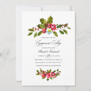 Invitación Fiesta de Compromiso de Navidad con Acebo y Hiedra