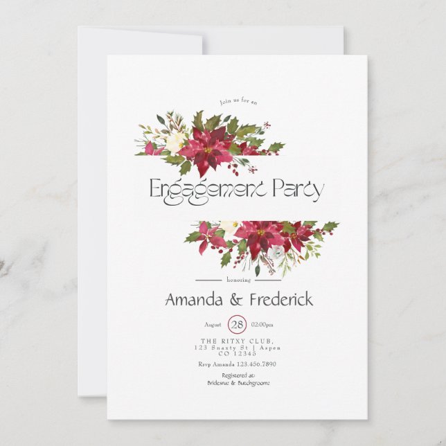 Invitación Fiesta de compromiso de Navidad con Holly y Poinse (Anverso)