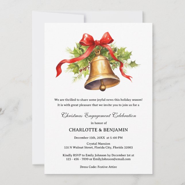Invitación Fiesta de Compromiso de Navidad de Invierno con Ca (Anverso)
