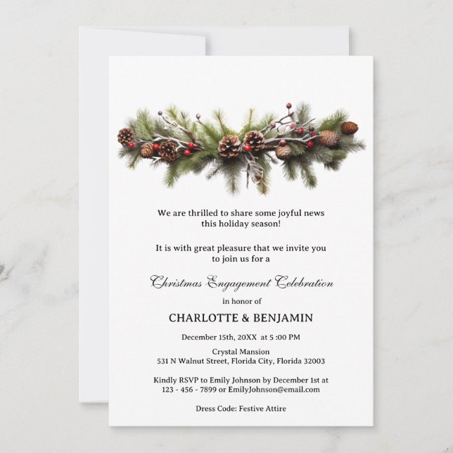 Invitación Fiesta de Compromiso de Navidad de Invierno Corona (Anverso)