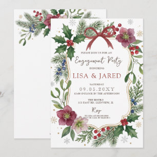 Invitación Fiesta de compromiso de Navidad de invierno floral