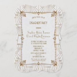 Invitación Fiesta de compromiso de oro de estilo Art Deco de 