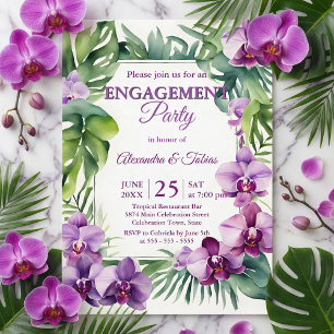 Invitación Fiesta de Compromiso de Orquídea Púrpura Acuarela 