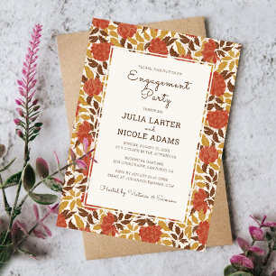 Invitación Fiesta de compromiso de otoño con flores de peonía