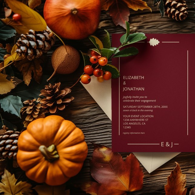Invitación Fiesta de compromiso de otoño de Borgoña (Subido por el creador)