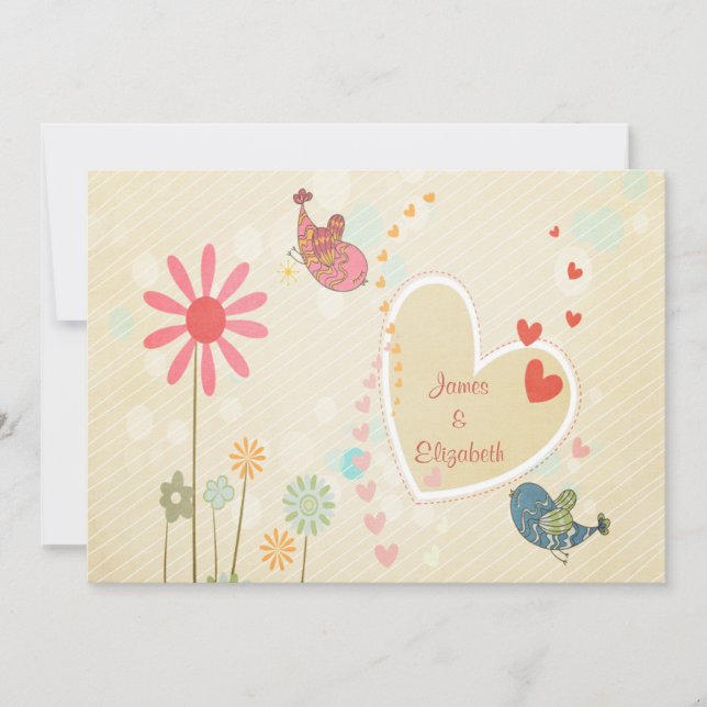 Invitación Fiesta de Compromiso de Pájaros de Amor Adorables (Anverso)