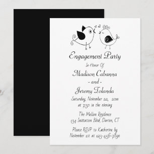 Invitación Fiesta de Compromiso de Pájaros de Amor Blanco Neg