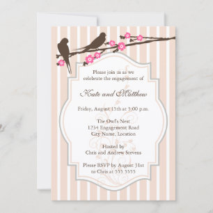 Invitación Fiesta de compromiso de pájaros en rama florida