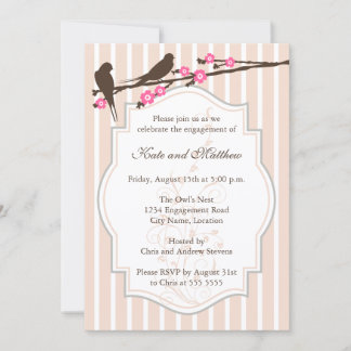 Invitación Fiesta de compromiso de pájaros en rama florida