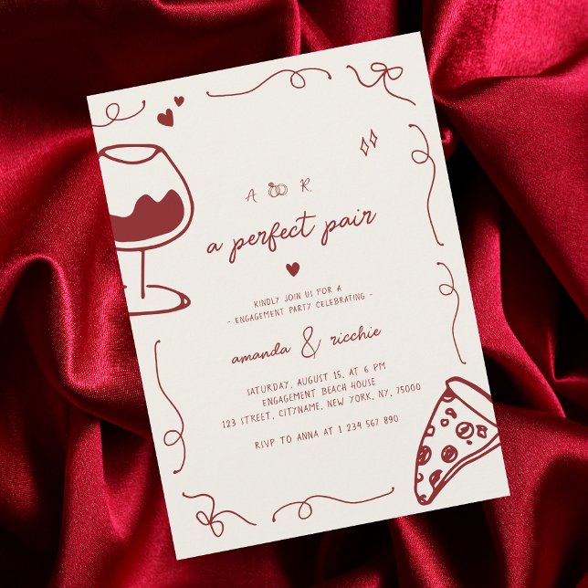Invitación Fiesta de compromiso de pareja perfecta dibujada a (Subido por el creador)