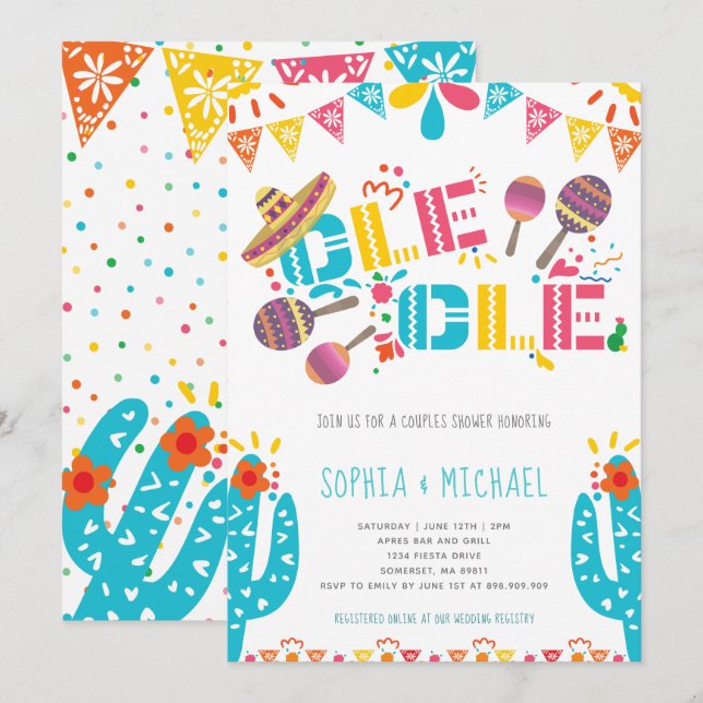 Invitación Fiesta de compromiso de parejas de Ole Ole mexican (Anverso / Reverso)