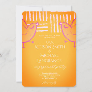 Invitación Fiesta de compromiso de Pastel Lovebirds