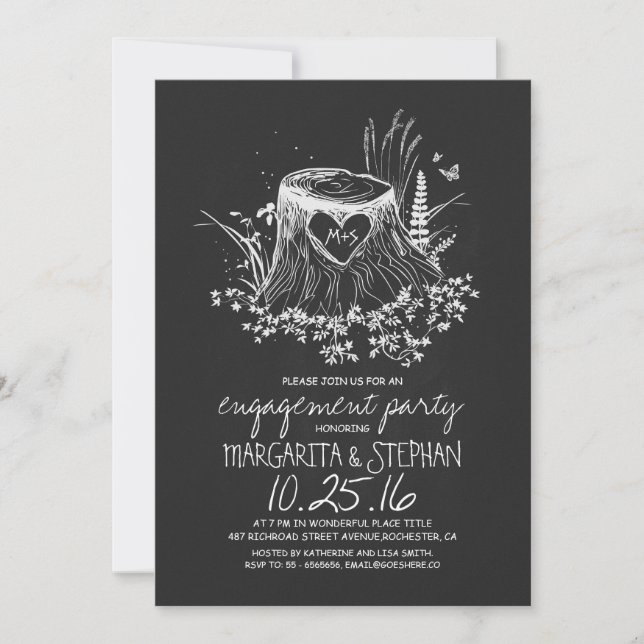Invitación Fiesta de compromiso de pizarra de árbol de corazó (Anverso)