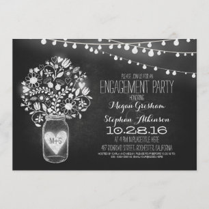 Invitación fiesta de compromiso de pizarra de cartón y luces