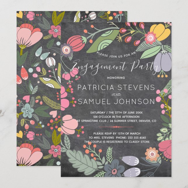 Invitación Fiesta de compromiso de pizarra de mariscos de pra (Anverso / Reverso)