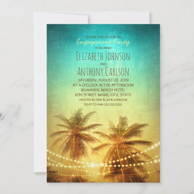 Invitación Fiesta de compromiso de playa de Hawái con el atar (Anverso)