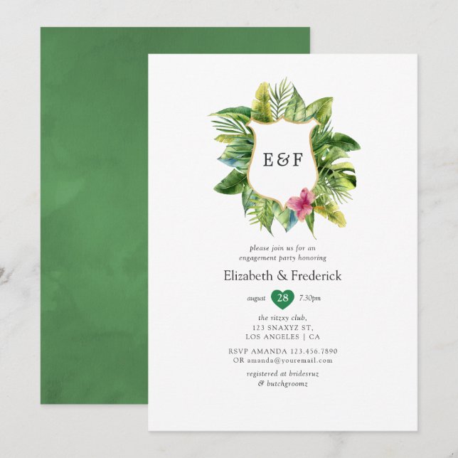 Invitación Fiesta de compromiso de playa de verano tropical m (Anverso / Reverso)