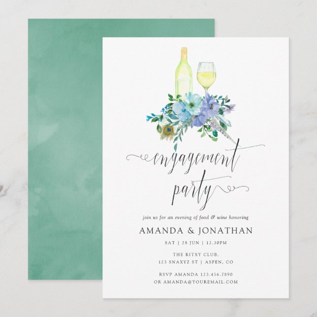 Invitación Fiesta de compromiso de prueba de vinos de Boho az (Anverso / Reverso)