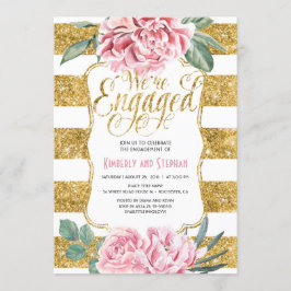 Invitación Fiesta de compromiso de Purpurina de oro de acuare