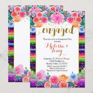 Invitación Fiesta de compromiso de Purpurina Floral de Oro de