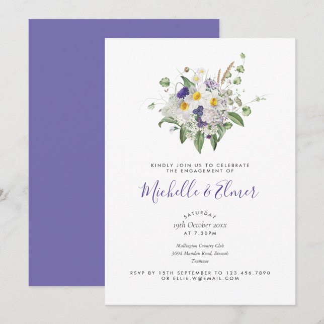 Invitación Fiesta de compromiso de ramo de flores silvestres  (Anverso / Reverso)