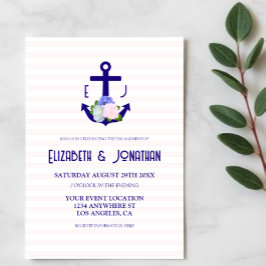 Invitación Fiesta de compromiso de rayas florales náuticas
