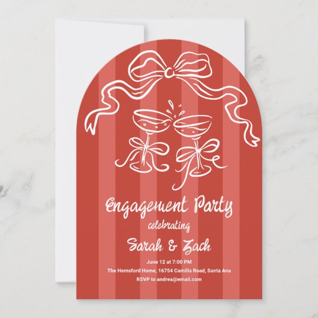 Invitación Fiesta de compromiso de rayas tostadas (Anverso)