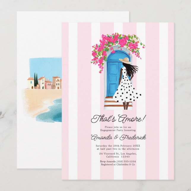 Invitación Fiesta de compromiso de romance costero italiano r (Anverso / Reverso)