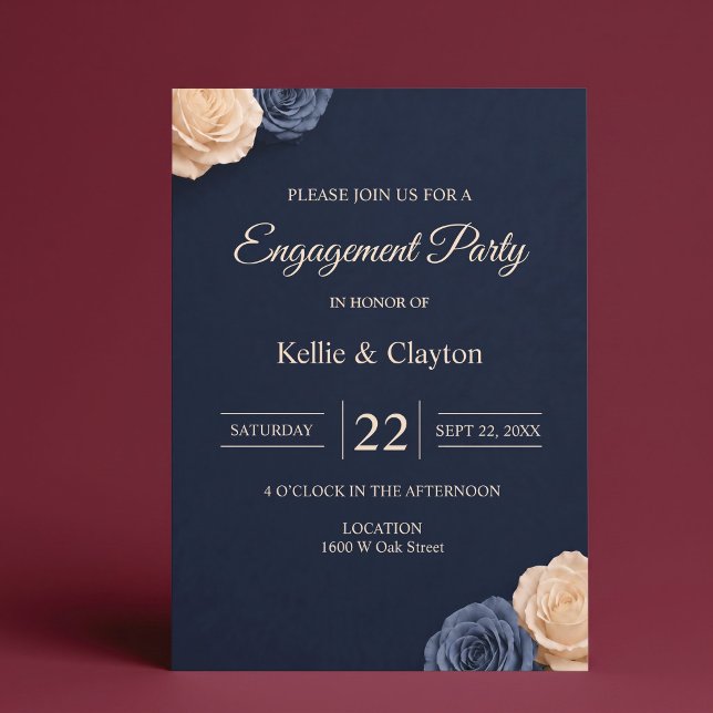 Invitación Fiesta de compromiso de rosa azul marino (Subido por el creador)