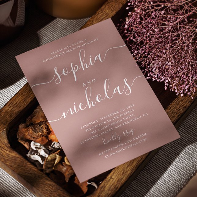 Invitación Fiesta de compromiso de Rosa de palo silenciada |  (Subido por el creador)