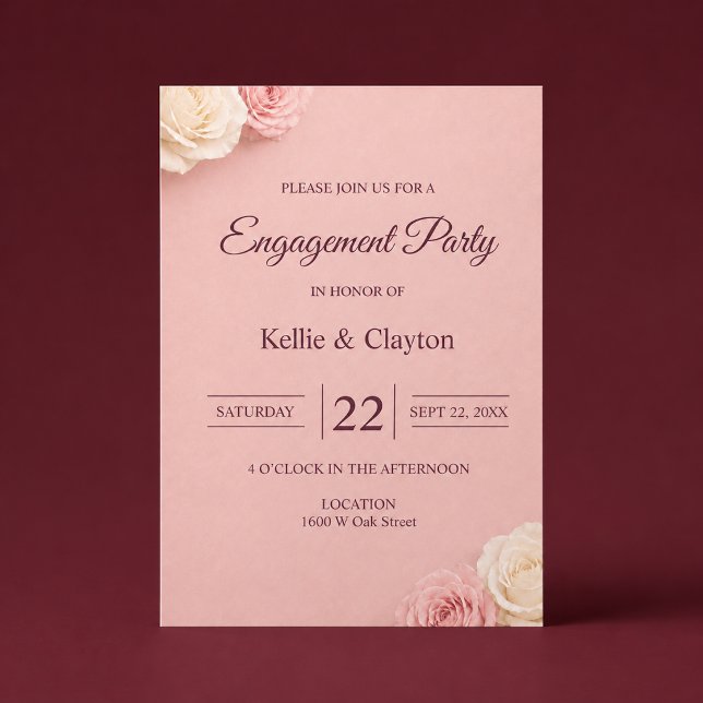 Invitación Fiesta de compromiso de rosa rosa rubor (Subido por el creador)