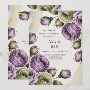 Invitación Fiesta de Compromiso de Rosas Purpura y Verde Salv