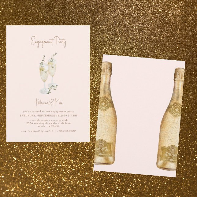 Invitación Fiesta de compromiso de Rubor de Champagne Toast G (Subido por el creador)