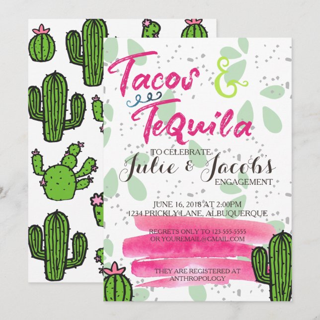 Invitación Fiesta de Compromiso de Tacos y Tequila (Anverso / Reverso)