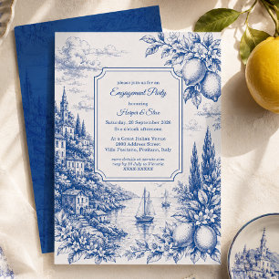 Invitación Fiesta de compromiso de toile costero italiano azu