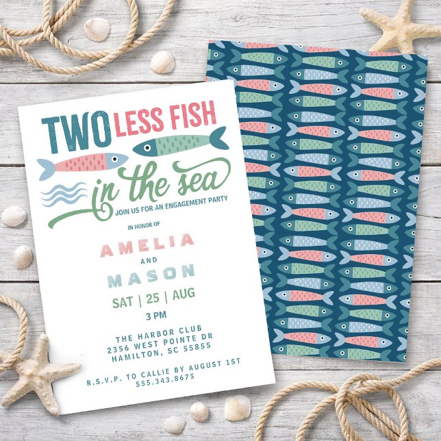 Invitación Fiesta de compromiso de Two Less Fish in the Sea (Two Less Fish in the Sea Engagement Party Invitation)