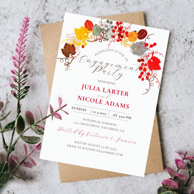 Invitación Fiesta de compromiso de uvas de bayas dulces flora (Subido por el creador)