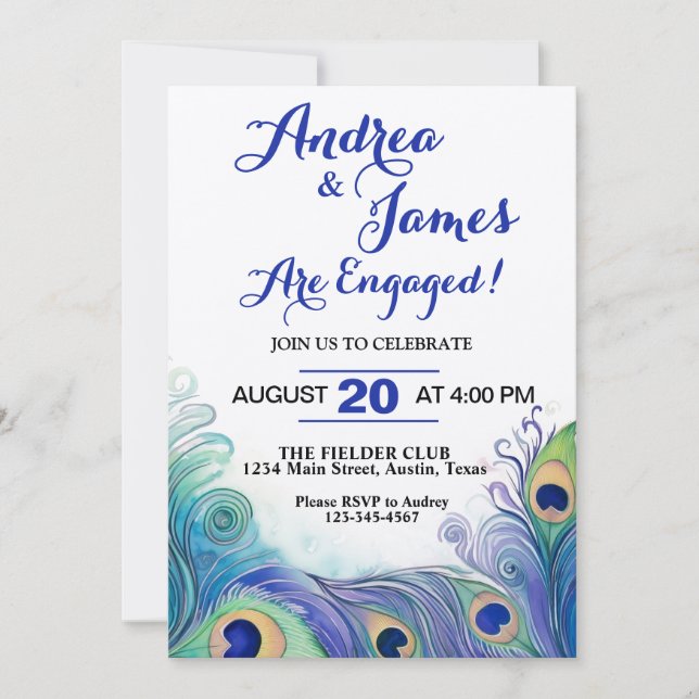 Invitación Fiesta de compromiso de verde pastel y plumas de p (Anverso)