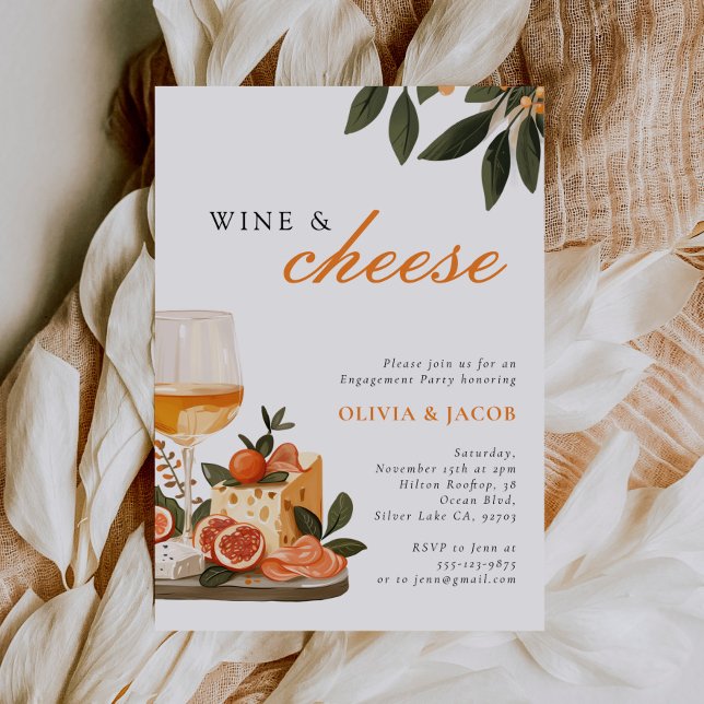 Invitación Fiesta de compromiso de vino y queso (Subido por el creador)